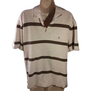 Tommy Hilfiger Polo Shirt Large Olive Green & Cream